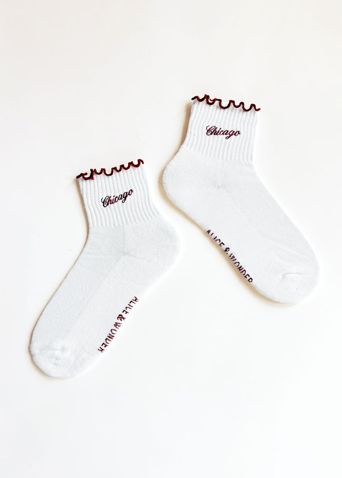 Chicago Ruffle Sock - Ivory & Burgundy