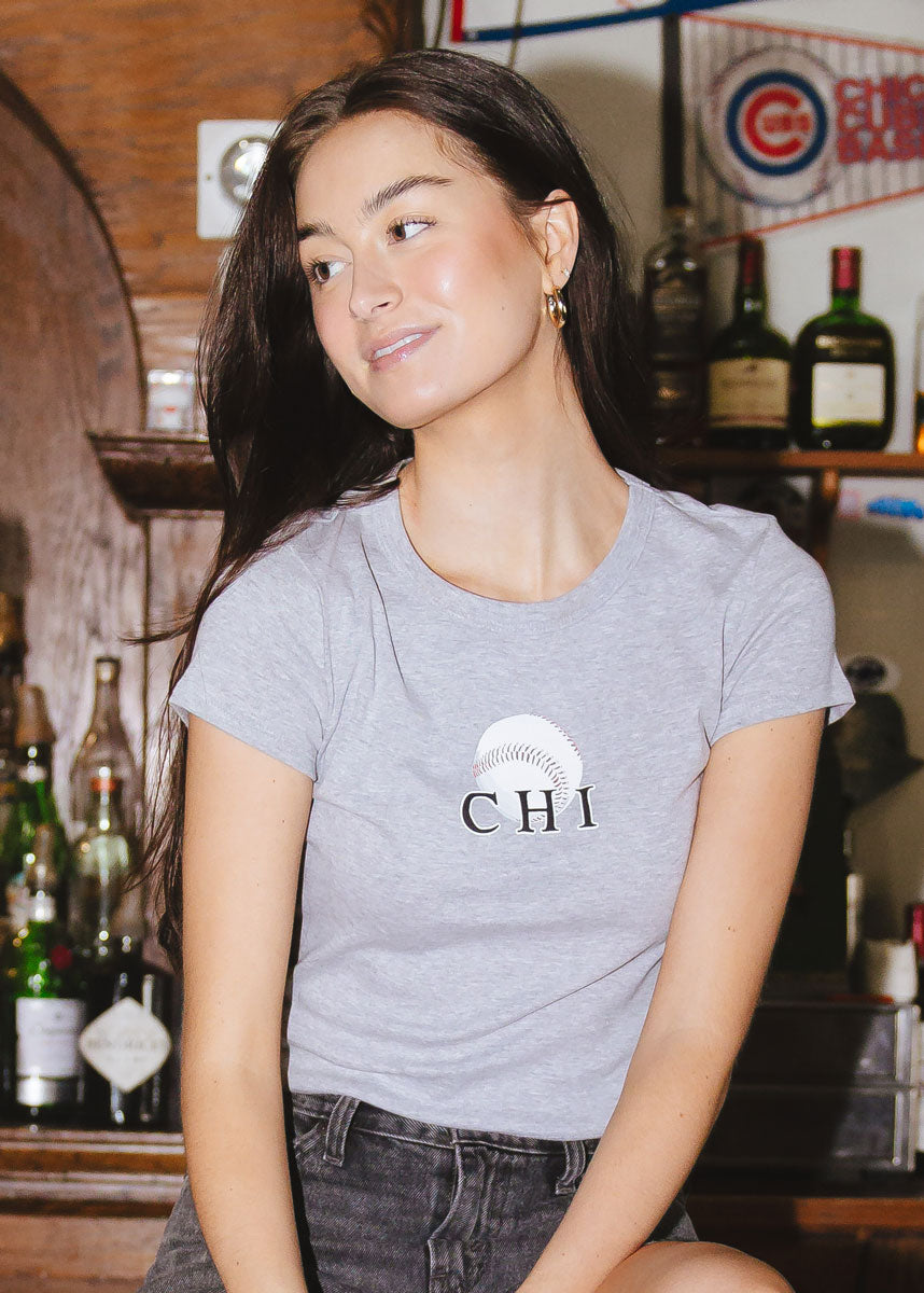 Chi Baseball Baby Tee - Gray