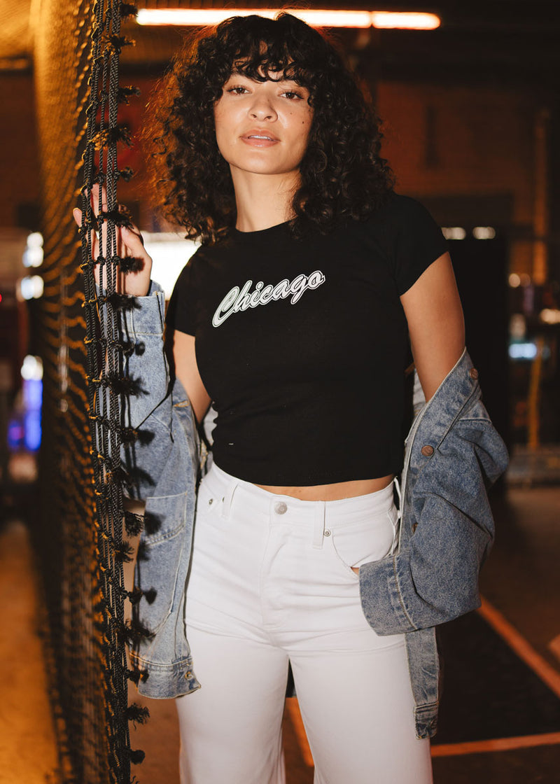 90's Chicago Baby Tee - Black