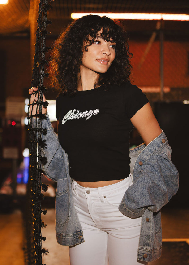 90's Chicago Baby Tee - Black