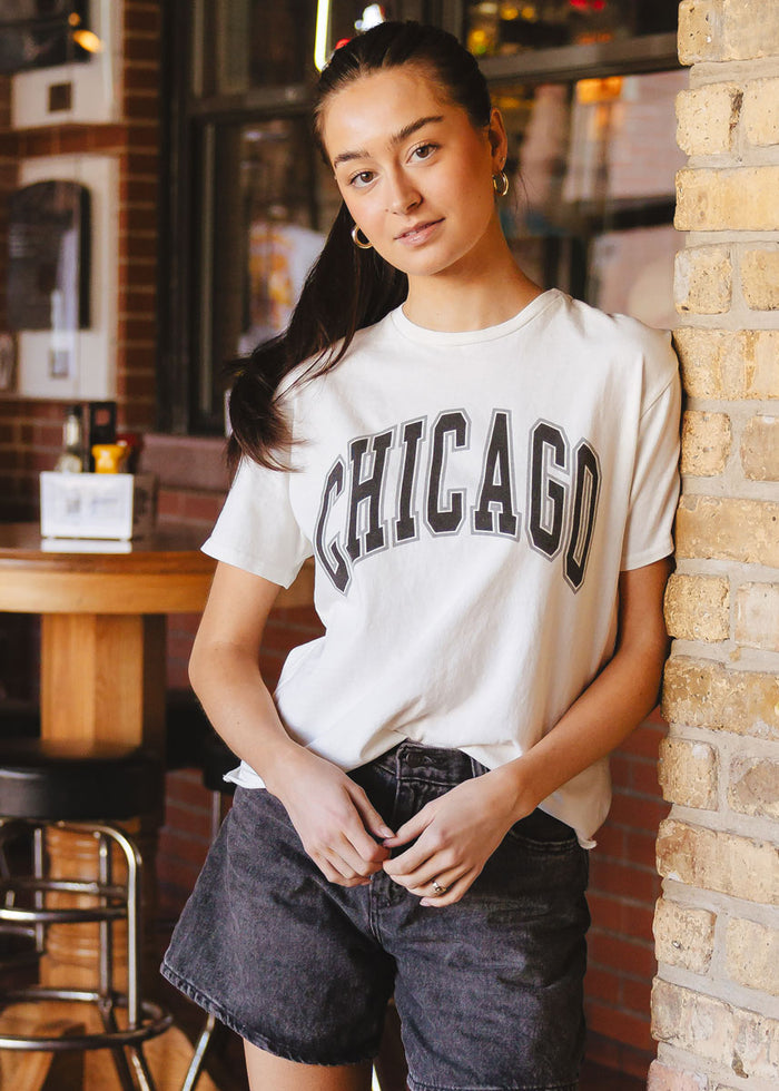 Chicago Varsity Heavyweight Crop Tee - Black & Silver