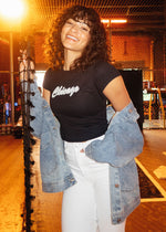 90's Chicago Baby Tee - Black