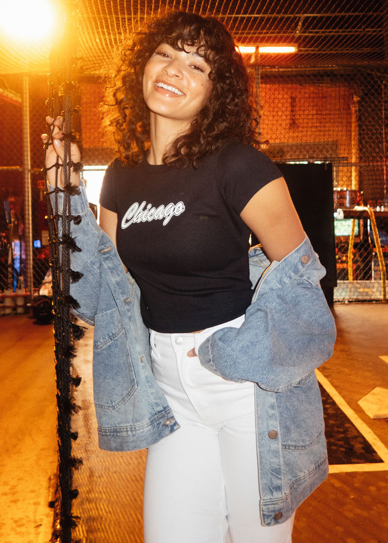 90's Chicago Baby Tee - Black