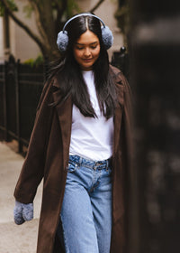 Mad Hatter Faux-Fur Mittens - Steel Blue