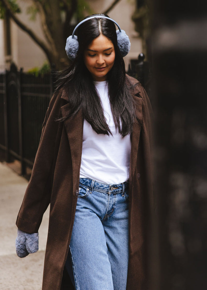 Mad Hatter Faux-Fur Mittens - Steel Blue