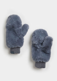 Mad Hatter Faux-Fur Mittens - Steel Blue