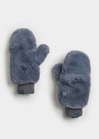 Mad Hatter Faux-Fur Mittens - Steel Blue