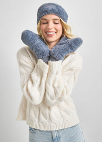 Mad Hatter Faux-Fur Mittens - Steel Blue