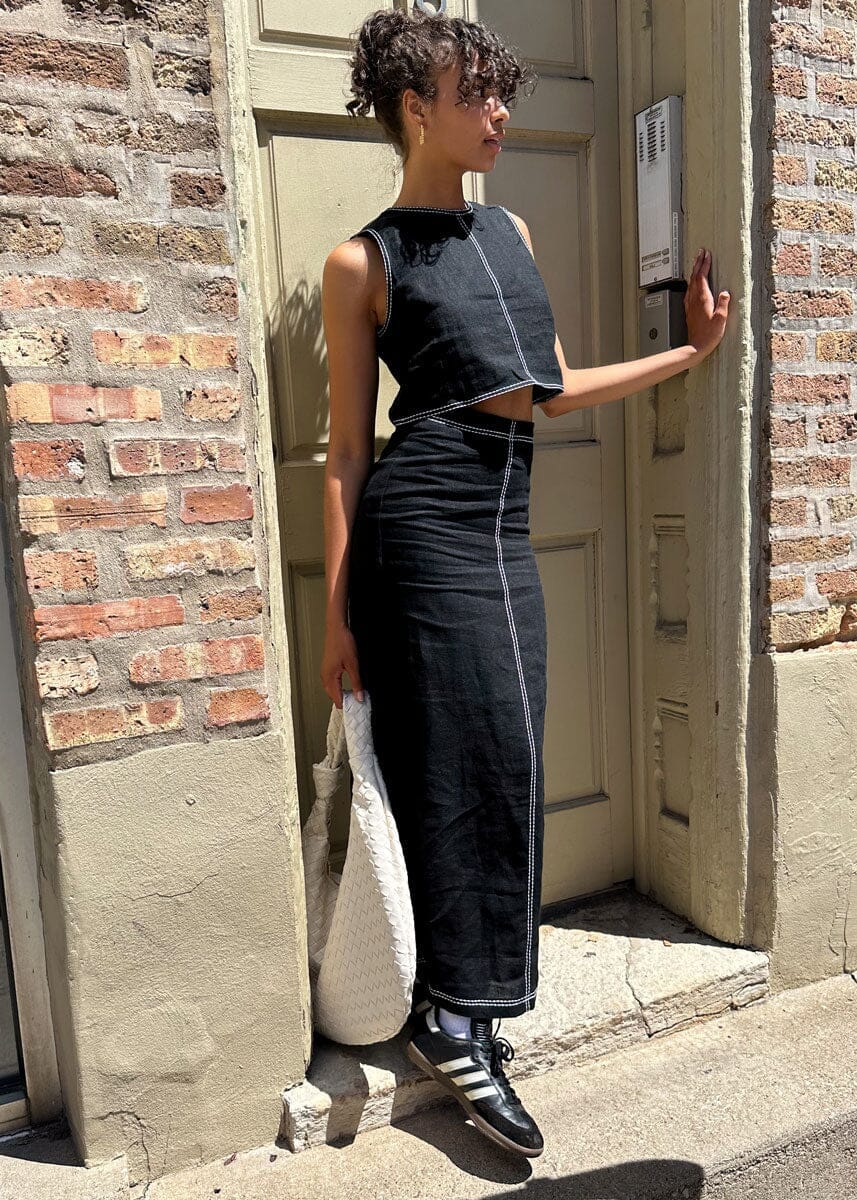 Kenzy Linen Maxi Skirt - Black