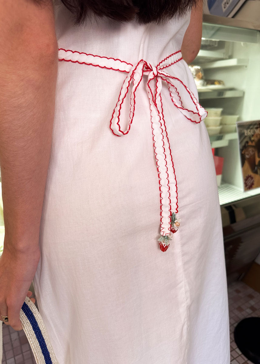 Bonnie Embroidered Midi Dress - White & Red
