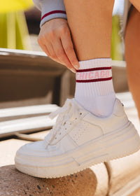 Chicago Double Stripe Crew Sock - Cranberry & Pink