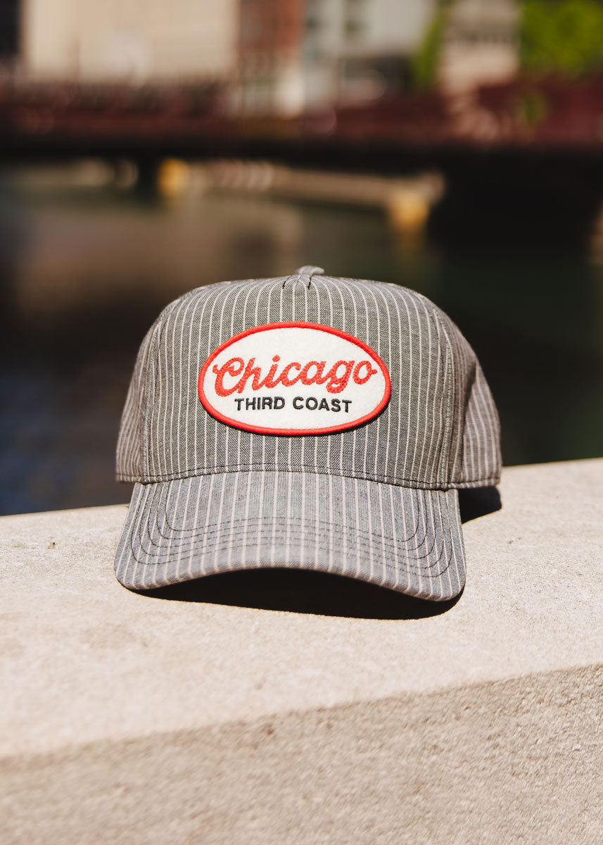 Chicago Linen Stripe Patch Hat - Charcoal