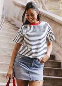 Chi Striped Boxy Tee  - White & Navy
