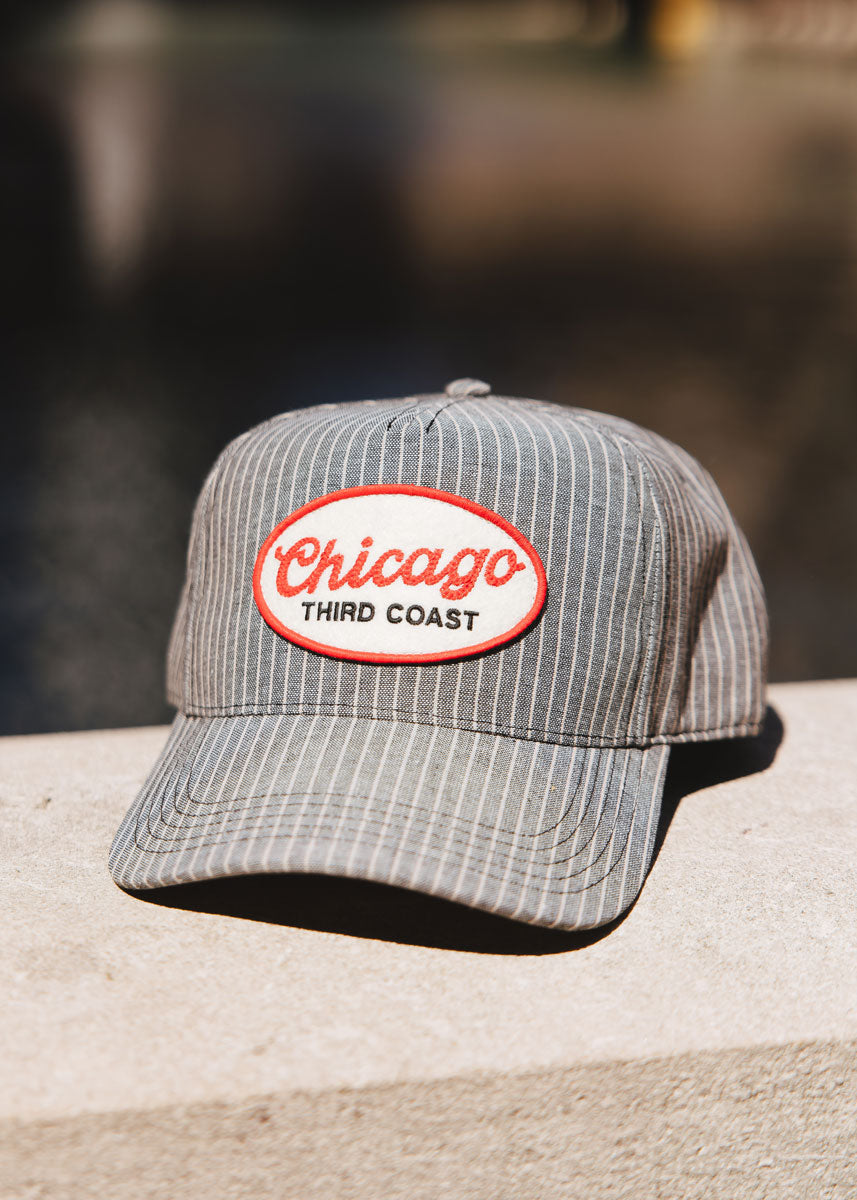 Chicago Linen Stripe Patch Hat - Charcoal