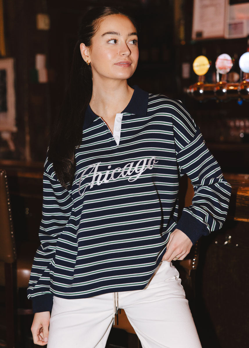 Chicago Script Striped Polo Shirt