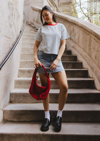 Chi Striped Boxy Tee  - White & Navy