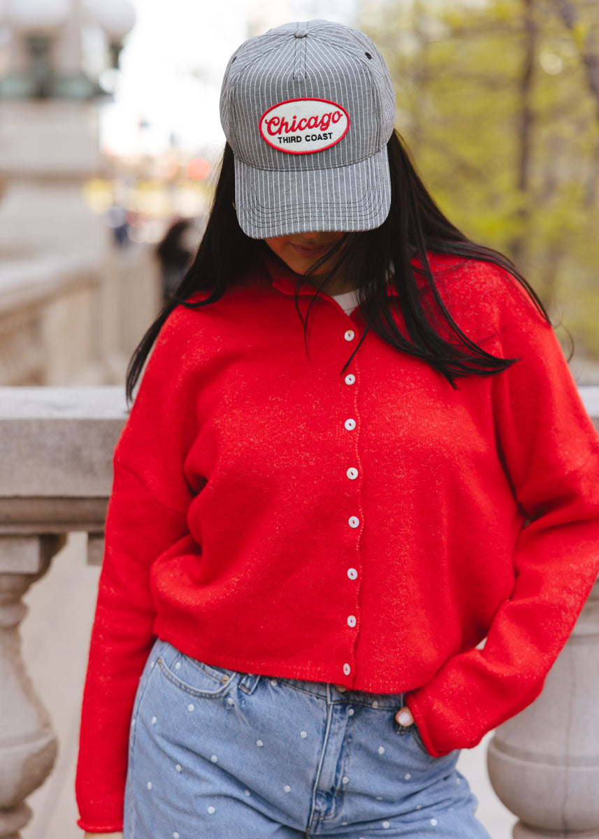 Chicago Linen Stripe Patch Hat - Charcoal