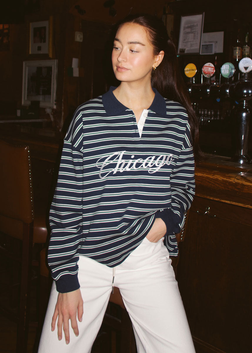 Chicago Script Striped Polo Shirt