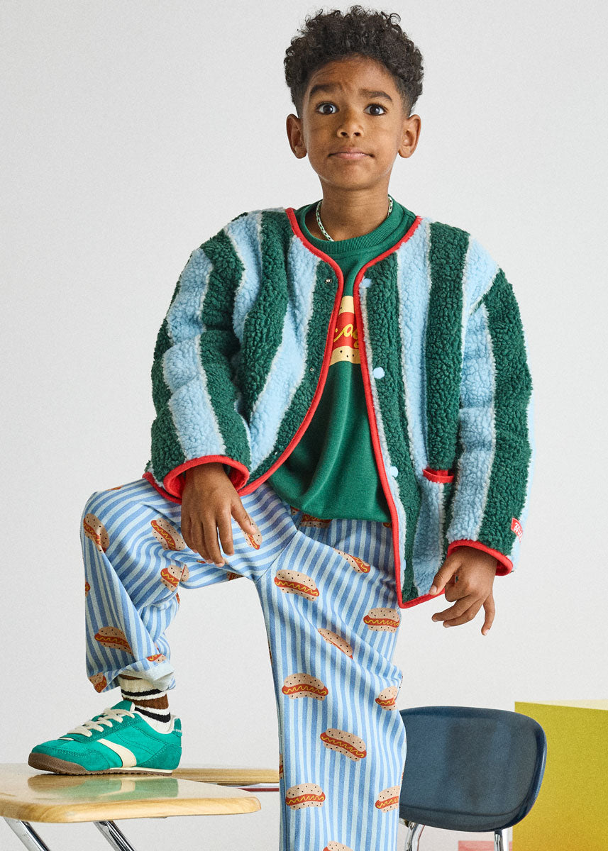Striped Printed Fleece Jacket