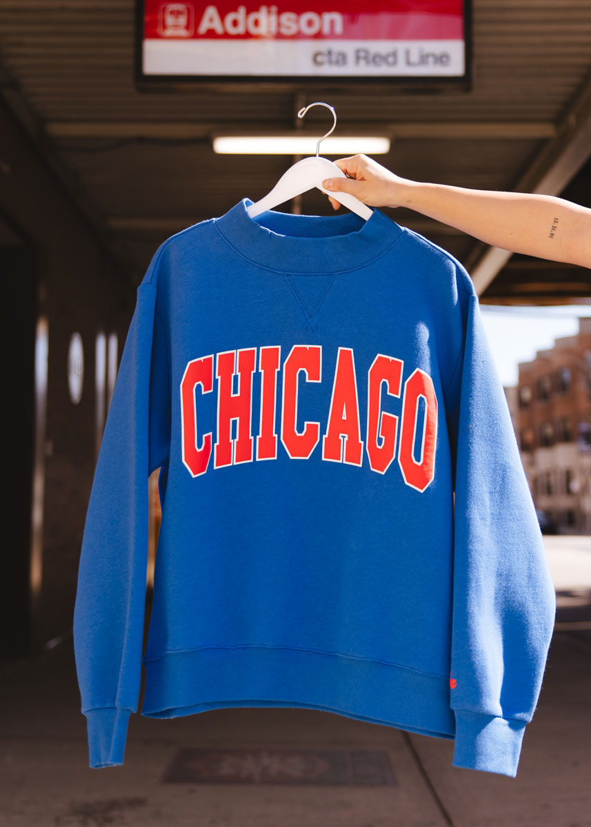 Chicago Mock Neck Sweatshirt - Cobalt & Red
