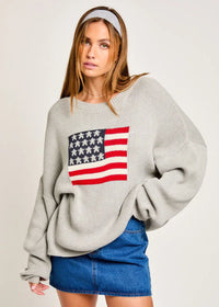 Flag Oversized Sweater - Heather Grey