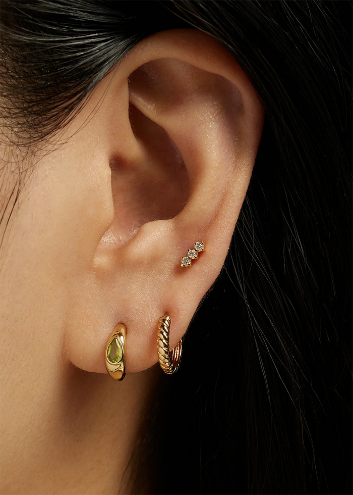 Tally Pear Huggie Hoops - Olive Quartz
