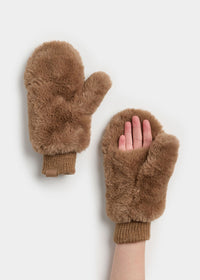 Mad Hatter Faux-Fur Mittens - Taupe