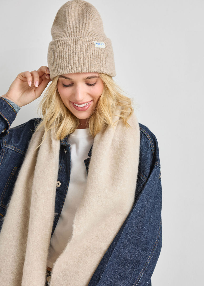 Adult Mad Hatter Ribbed Knit Beanie - Heather Taupe