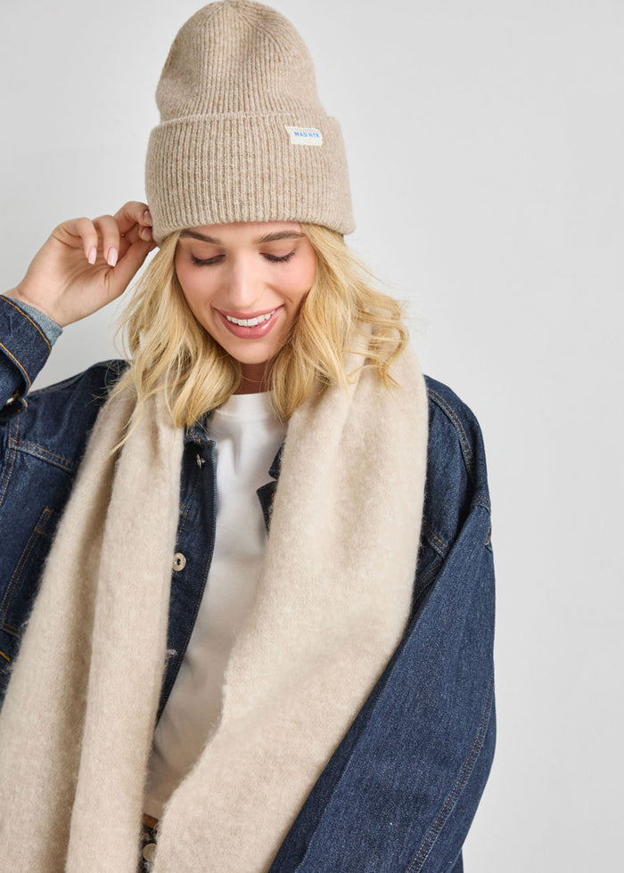 Adult Mad Hatter Ribbed Knit Beanie - Heather Taupe