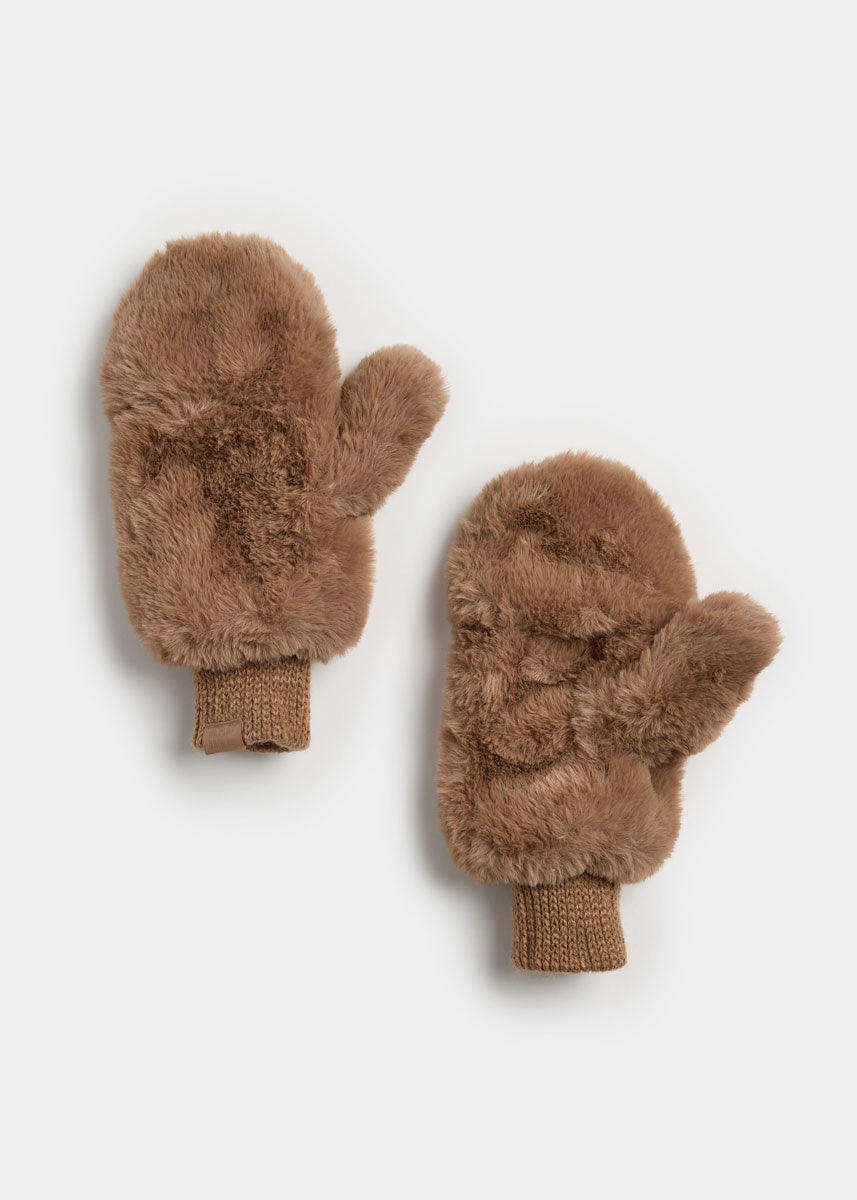 Mad Hatter Faux-Fur Mittens - Taupe