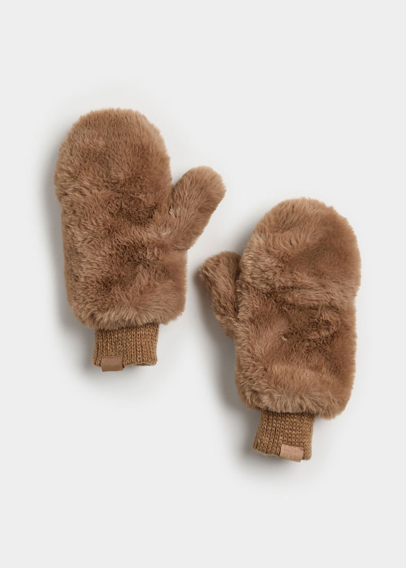 Mad Hatter Faux-Fur Mittens - Taupe