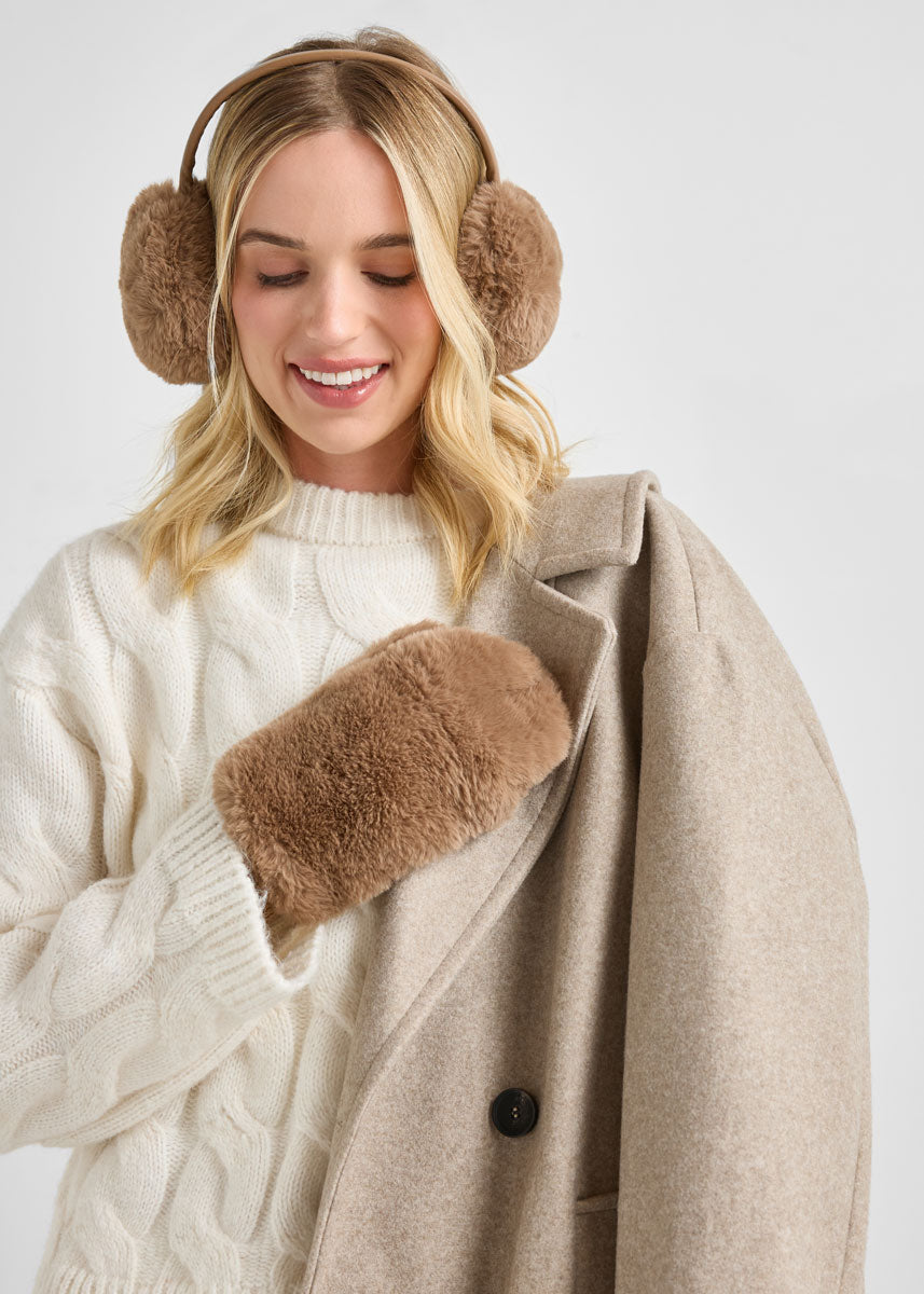 Mad Hatter Faux-Fur Mittens - Taupe