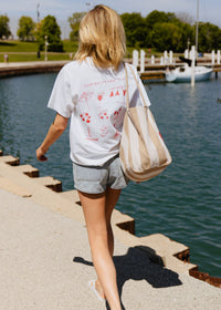 Chi Stripe Tote - Taupe & Red