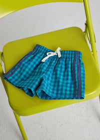 Gingham Drawstring Short - Blue & Teal