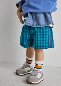 Gingham Drawstring Short - Blue & Teal