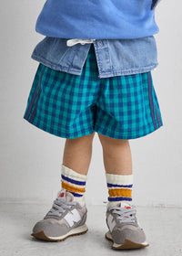 Gingham Drawstring Short - Blue & Teal