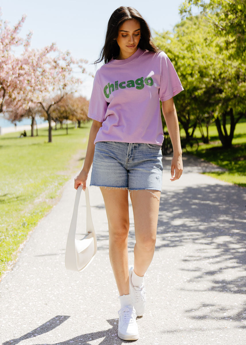 Chicago. Oversized Tee - Purple & Green