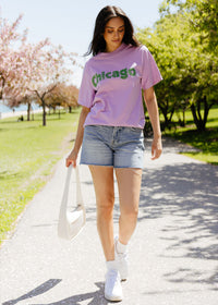 Chicago. Oversized Tee - Purple & Green