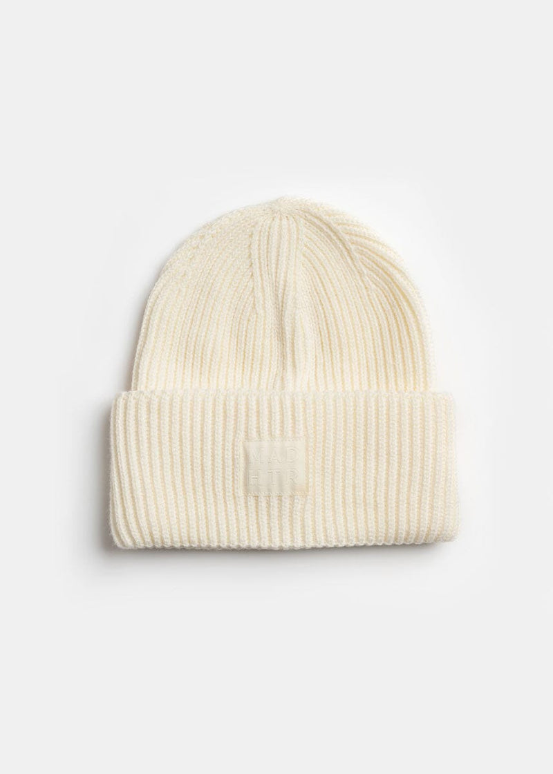 Adult Mad Hatter Ribbed Knit Beanie - Antique White