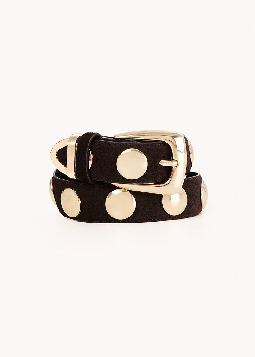 Bailey Belt - Dark Cacao Suede & Gold