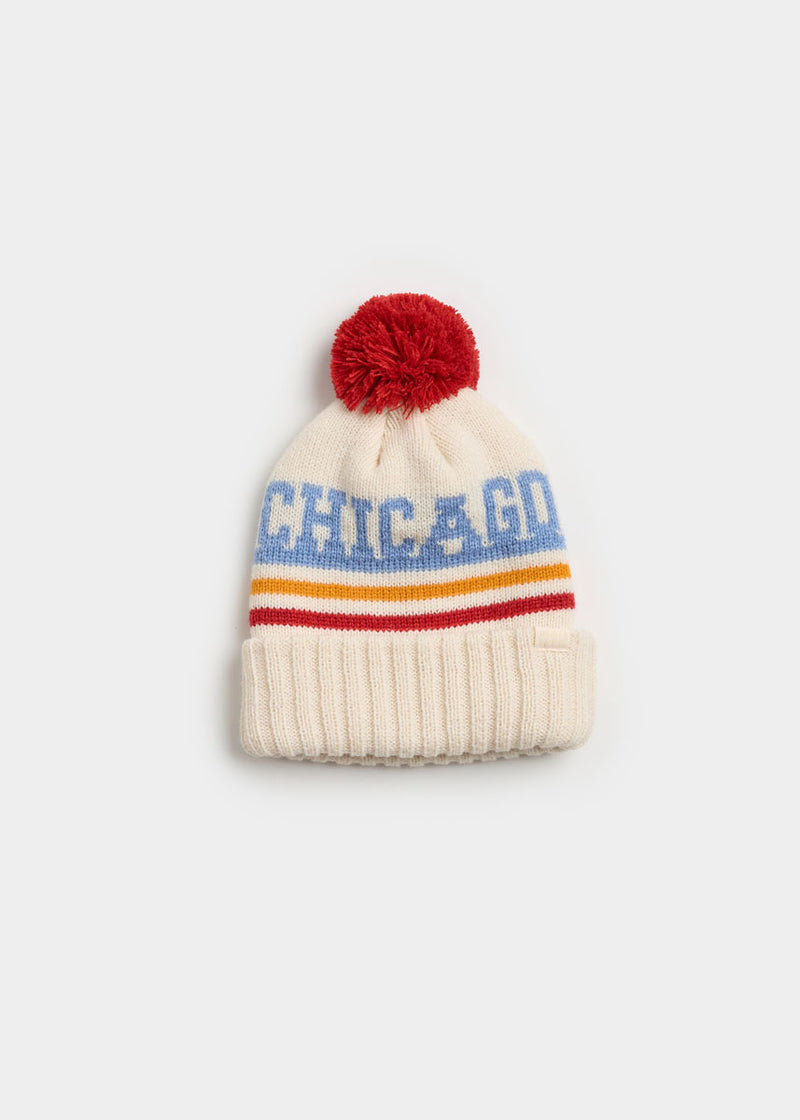 Toddler Mad Hatter Chicago Pom Beanie - Retro Red Multi