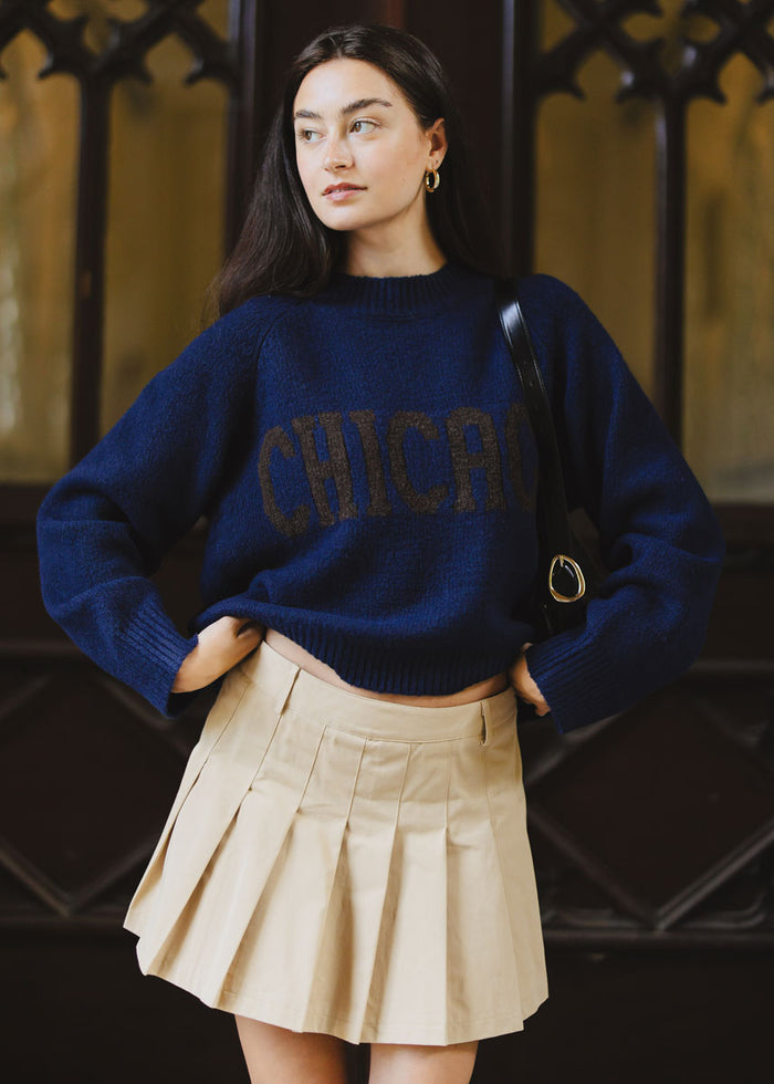 Chicago Crop Sweater - Navy
