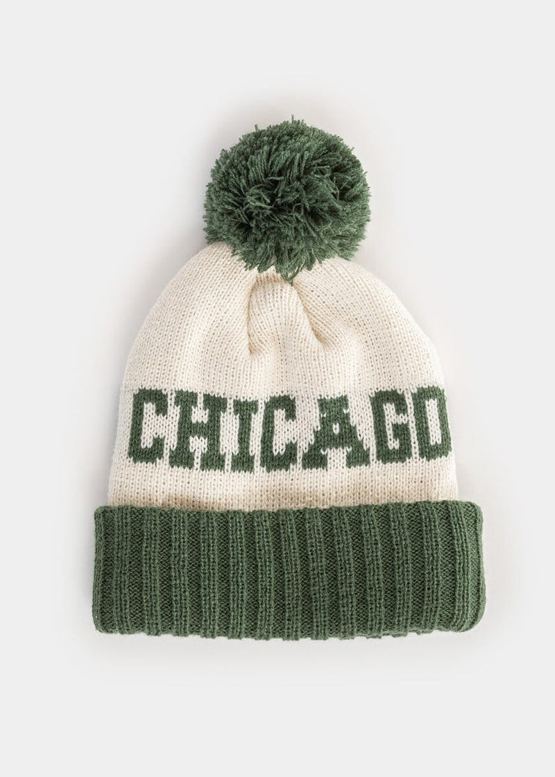 Adult Mad Hatter Two-Tone Chicago Pom Beanie - Green