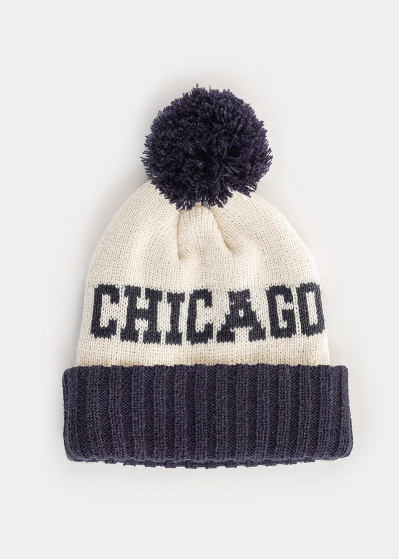 Adult Mad Hatter Two-Tone Chicago Pom Beanie - Navy