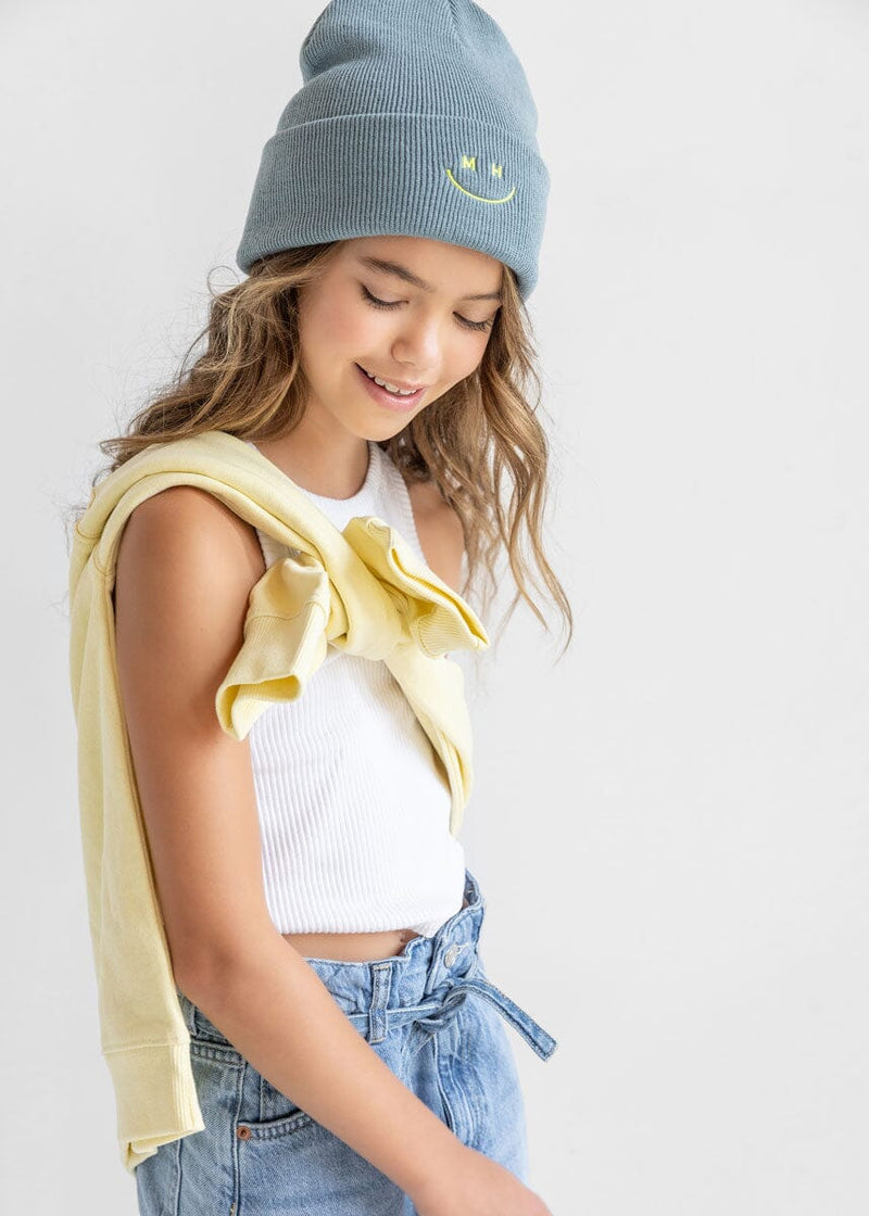 Youth Mad Hatter Smiley Cuff Beanie - Tourmaline/Lime