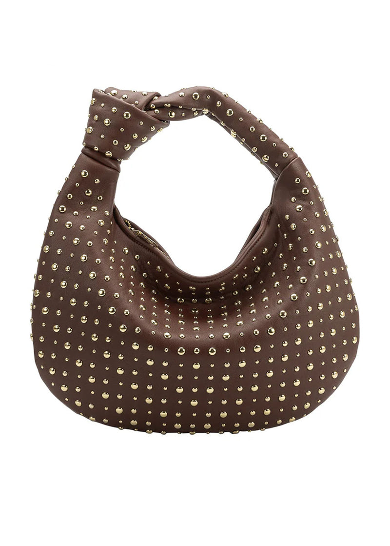 Brigitte Large Studded Shoulder Bag - Chocolate