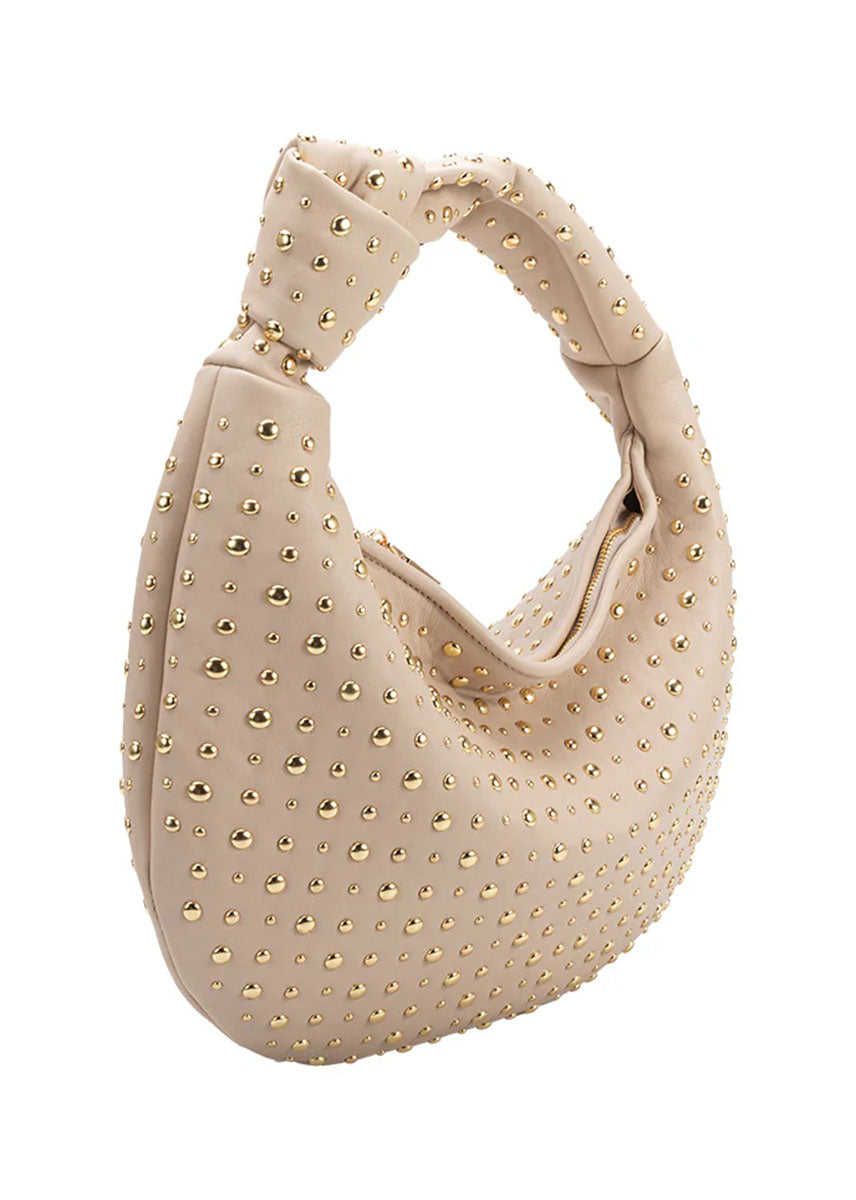 Brigitte Large Studded Shoulder Bag - Bone