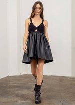Emeline Mixed Media Mini Dress - Black