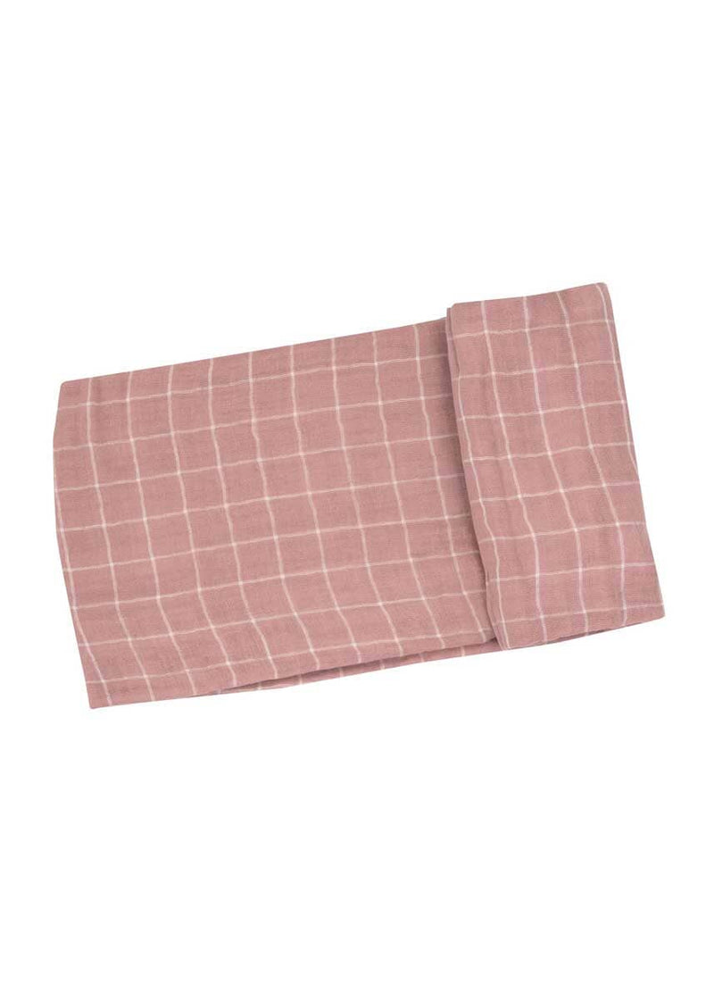 Muslin Swaddle Blanket - Rose Tan Grid