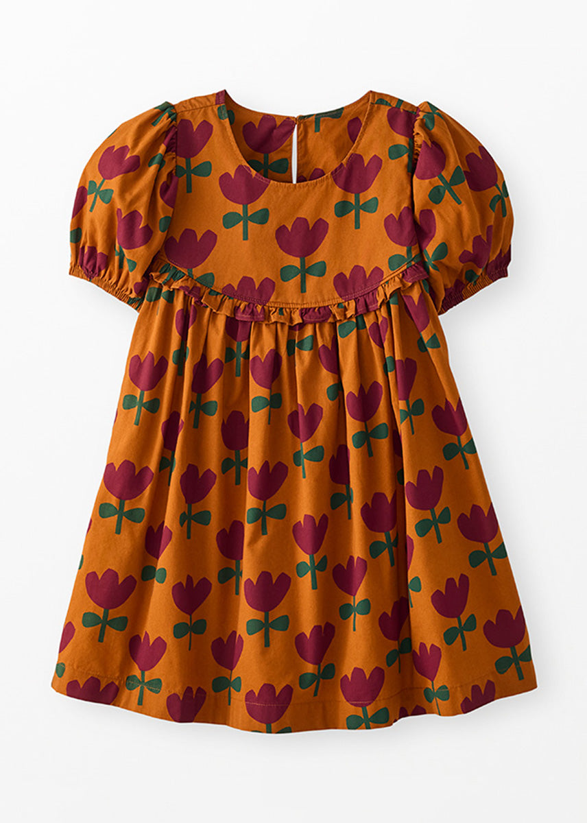 Puff Sleeve Poplin Dress - Tulips